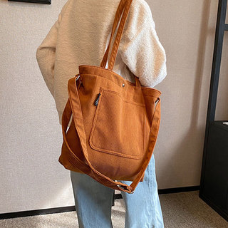 Bolsa Feminina de Cotelê Tote Bag Grande Capacidade Bolsa de Ombro Transversal Casual