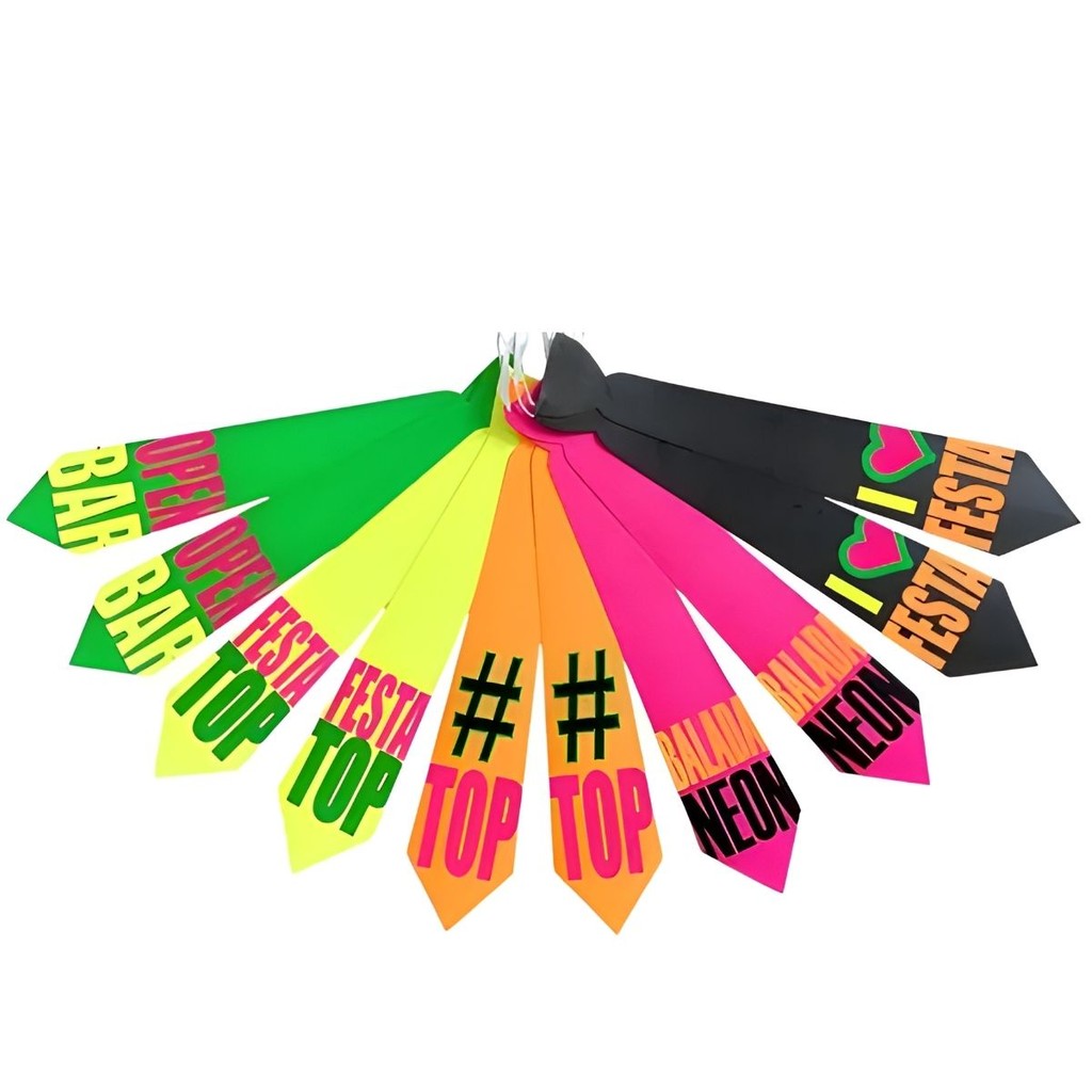 Kit 10 Gravata Balada Neon Festa Carnaval Folia Fantasia