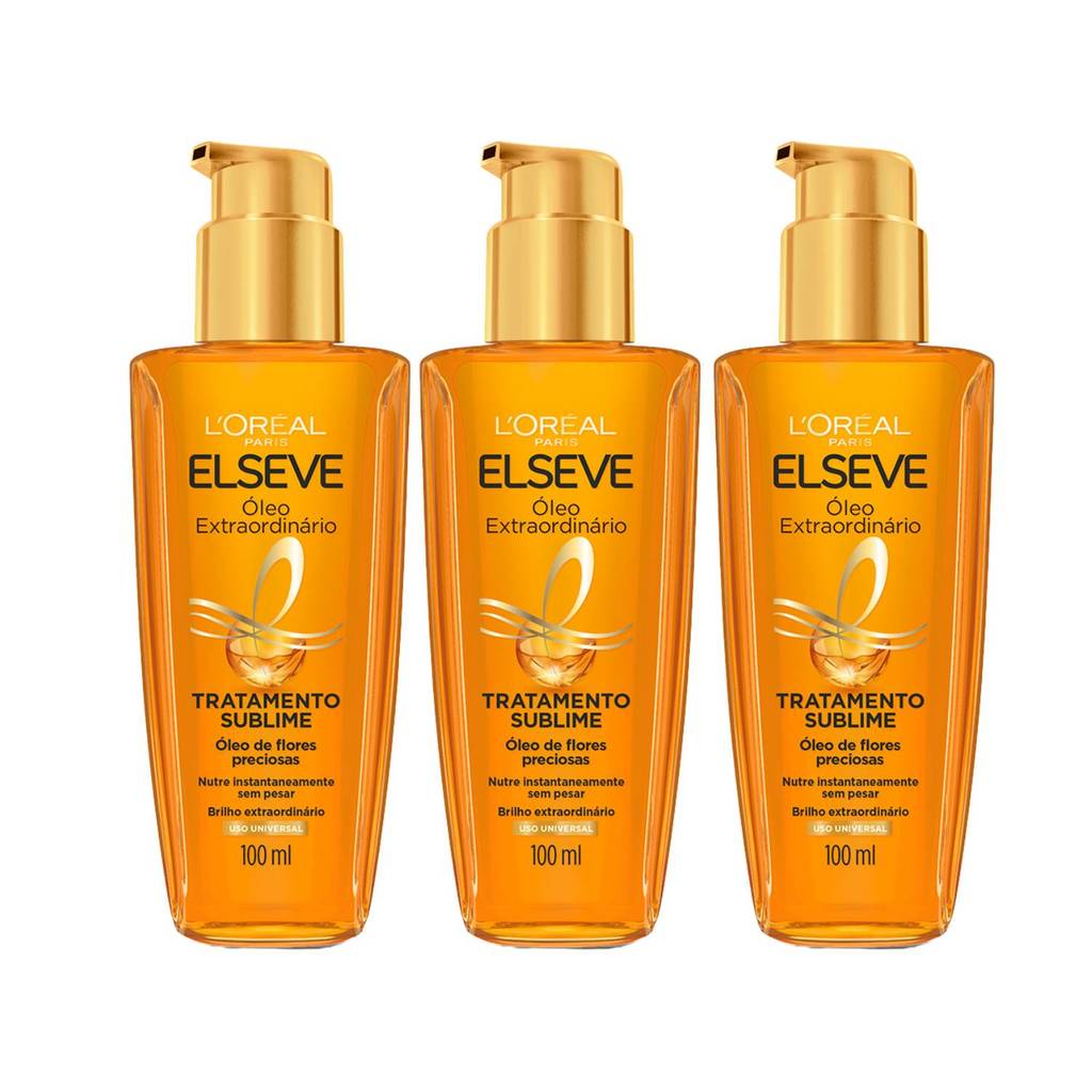 Kit 3 Óleo Extraordinário Elseve L'Oréal Paris Tratamento Reconstrutor Capilar 100ml em Oferta na Shopee