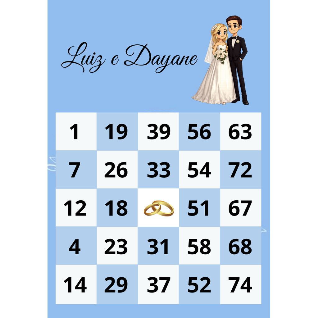 Bingo Casamento Personalizado + Lapela | 1 a 75 | Impresso | 24/48/72/96/144/200 cartelas em Oferta na Shopee