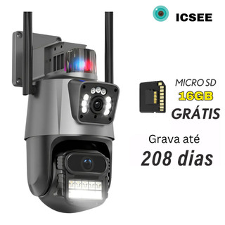 Camera Segurança Externa Lente Dupla 4k 6mp Sirene Policial, com sirene policia + MICROSD…