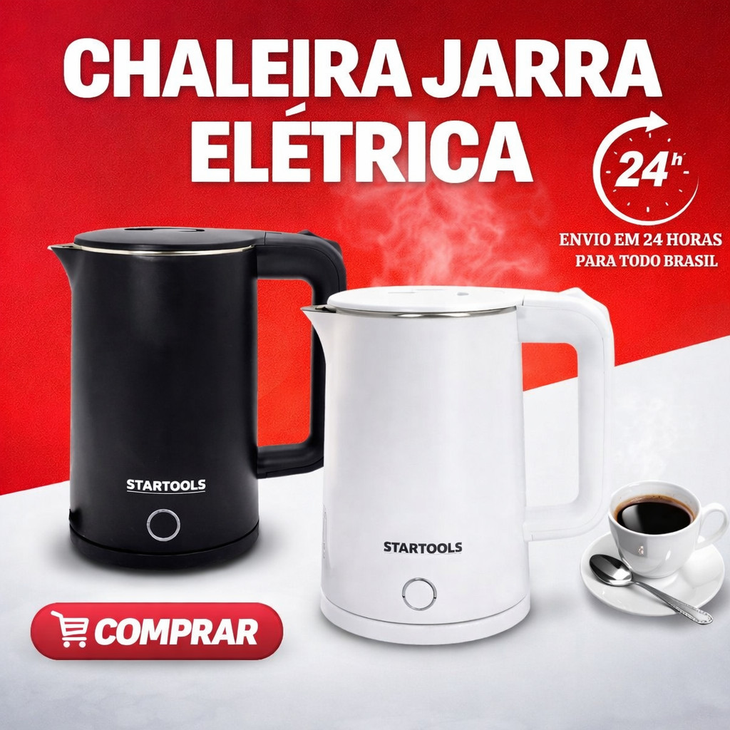 Chaleira Jarra Elétrica Desligamento Automático 1500W 220V 1,6L Base Led Indicativo