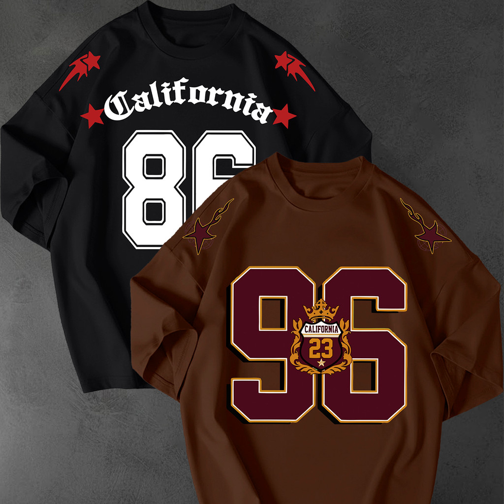 Kit 2 Camisetão Oversized Streetwear Estampa California Boston Numero 77 86 Unissex Larga Solta 
