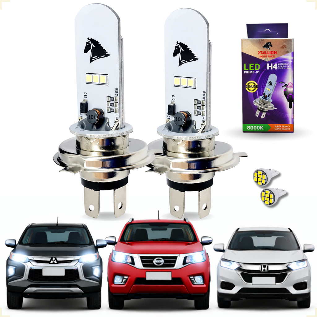 Kit de Lâmpada Farol Alto e Baixo de Led H4 Stallion Carro L200 Frontier HR-V 8000k Super Branca