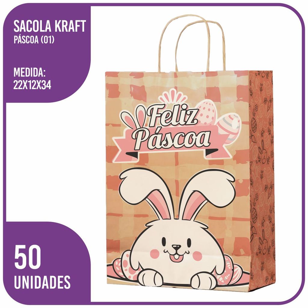 Sacola Kraft Feliz Páscoa (01) M 22x12x34 - (50 Unidades) em Oferta na Shopee