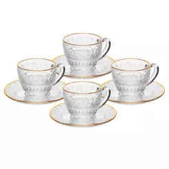 Conjunto 4 Xícaras de Café com Pires 90ml Cristal Mauve Fio de Ouro Wolff para Expresso Mesa Posta Café da Manhã Elegant