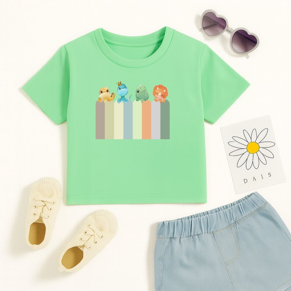 Camiseta Algodão Infantil Estampado Cerca Dinossauro 947 Blusa Gola Redonda Manga Curta Confortável