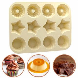 Assadeira De Silicone 12 Cavidades Para Cupcake Com 3 Moldes Doces Empadas Gelatina Branco em Oferta na Shopee