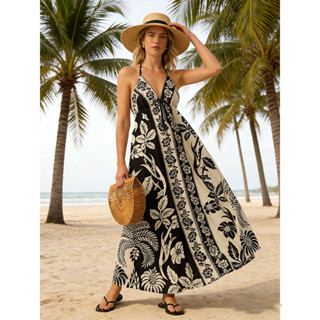 Vestido longo decote indiano costas nua Verão Casual Para Praia em Oferta na Shopee