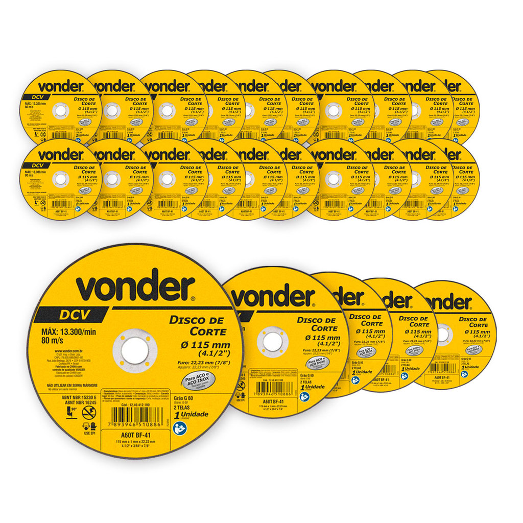 Kit 25 Disco De Corte 115mm X 1,0mm X 22,23mm Grão G60 Vonder