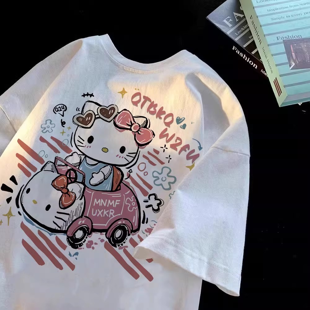 Camiseta Unissex Oversized Streetwear Estampa da Hello Kitty americana Envio Imediato Branco Camisa