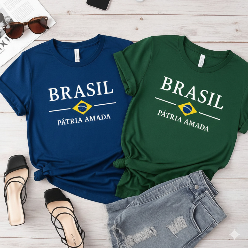 Kit 2 Camiseta Camisa Blusa T-shirt Feminina Copa do Mundo 2026 Bandeira do Brasil