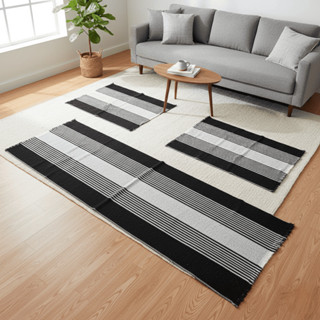 Jogo De Tapete 3 Peças Passadeira Para Cozinha Sala Banheiro Decoração Liso Listrado De Algodão em Oferta na Shopee