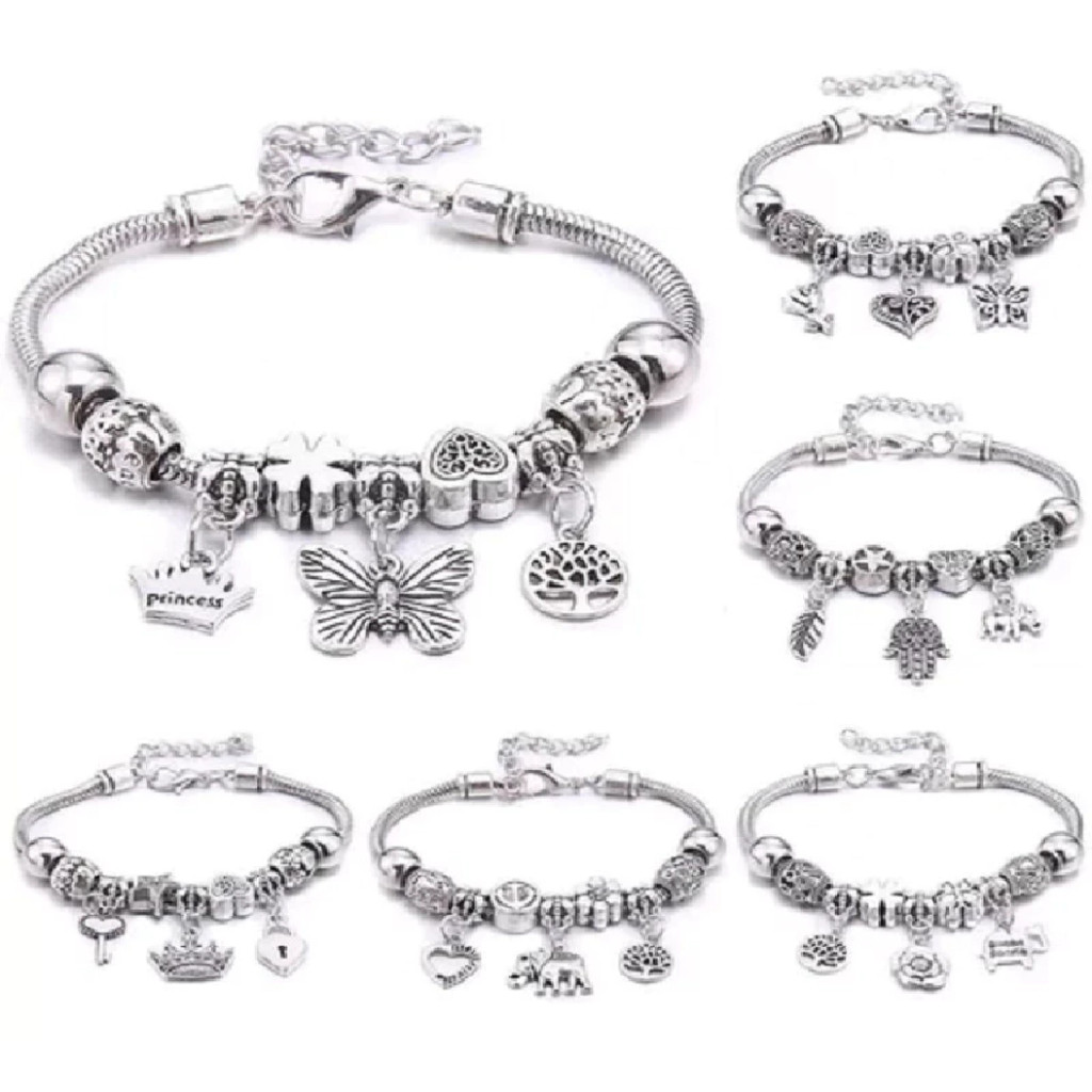 Pulseiras Femininas Com Berloques Prata – Estilo Moda/ Presente Delicado/ Modelo Sortido - WJ