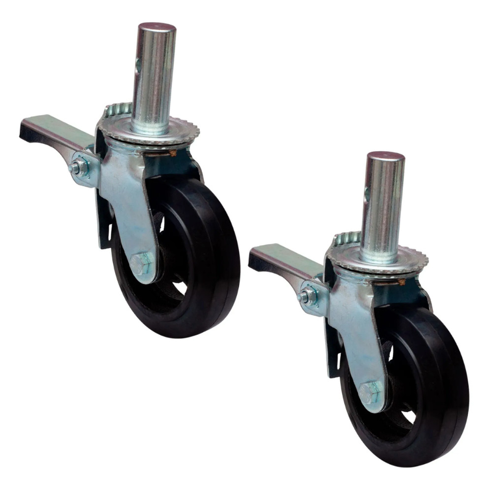 Kit 2 Rodízio Roda Andaime 6x2 Pol Colson 450kg Freio/espiga Preto