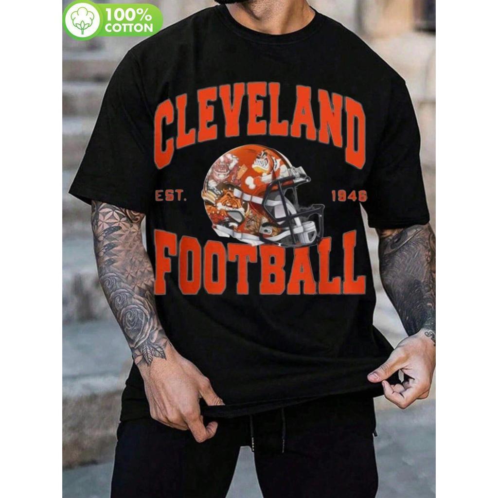 T-shirt de fã do time de futebol Cleveland para homem - T-shirt casual de manga curta com decote redondo em algodão com 