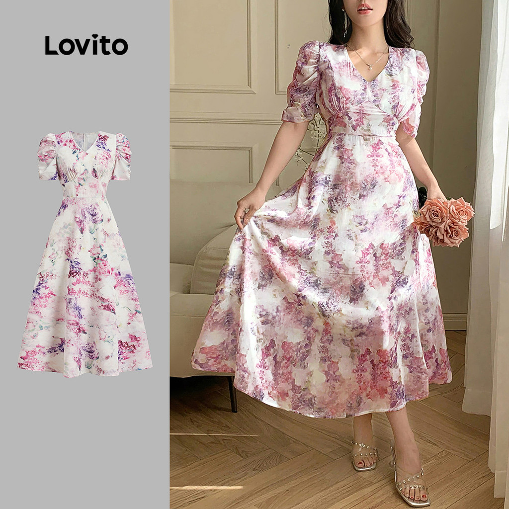 Lovito Vestido Elegante para Primavera/verão para mulheres LBL28069 em Oferta na Shopee