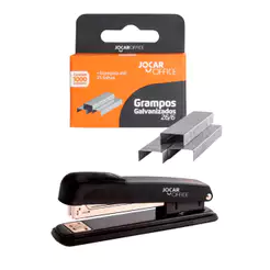 Kit Leonora Jocar Office: Grampeador Metal Pequeno 15.5cm + Grampos 26/6 1000 unds