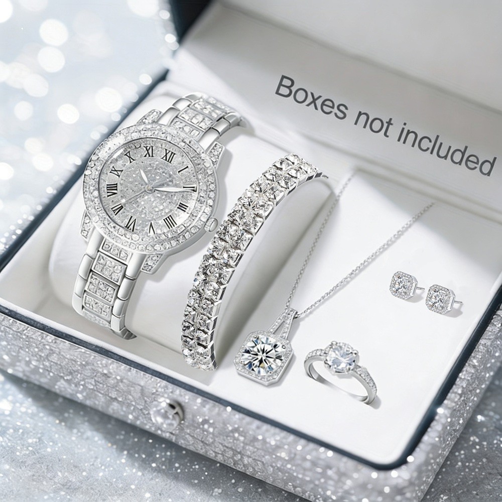 Conjunto de relógio e joias de luxo com strass - ideal para uso diário uma ótima opção de presente para mulheres Conjunto de relógio e joias de luxo com strass - ideal para uso diário uma ótima opção de presente para mulheres