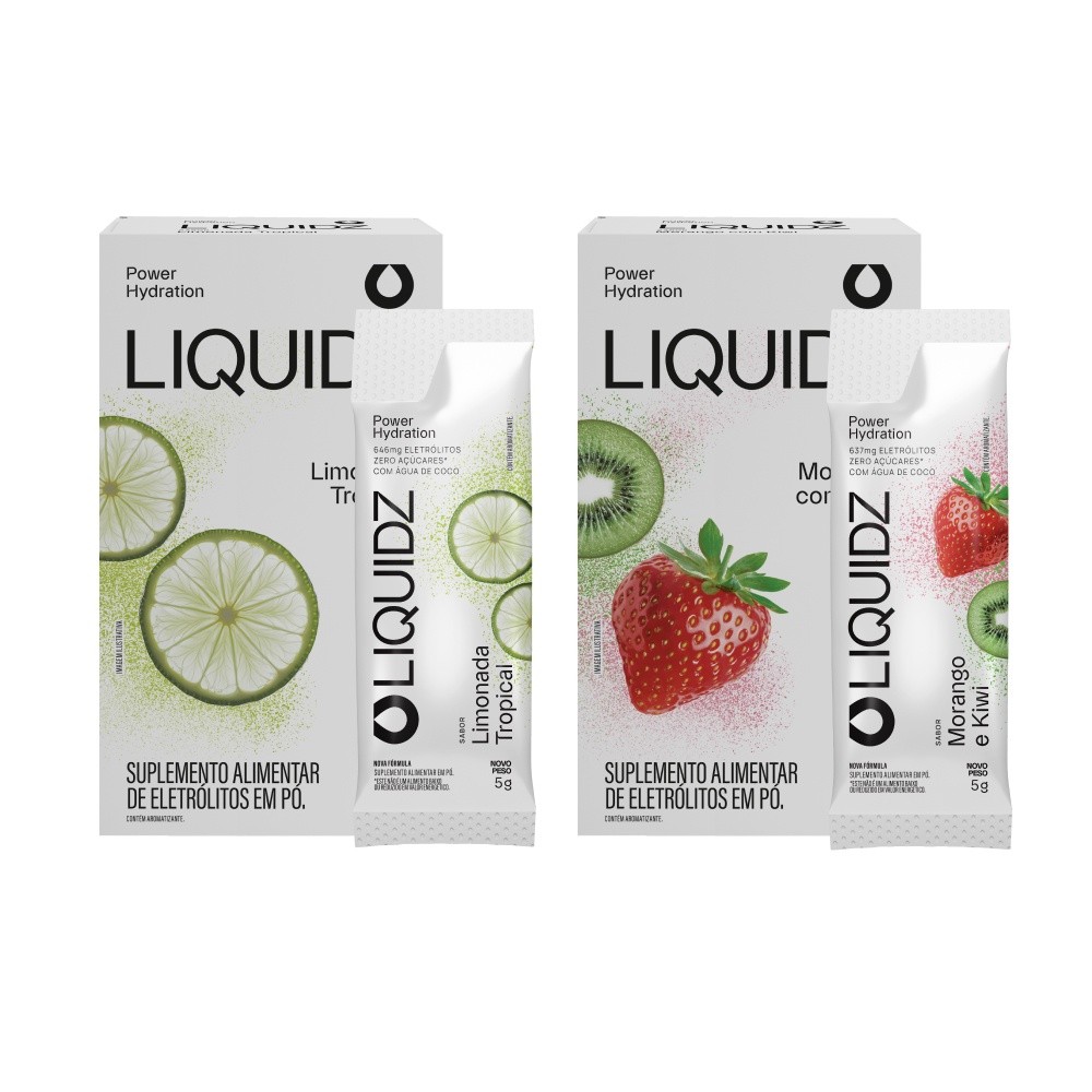 LIQUIDZ® - Eletrólitos Zero Açúcares - Limonada | Morango - Kit 2 Caixas - 12 sa