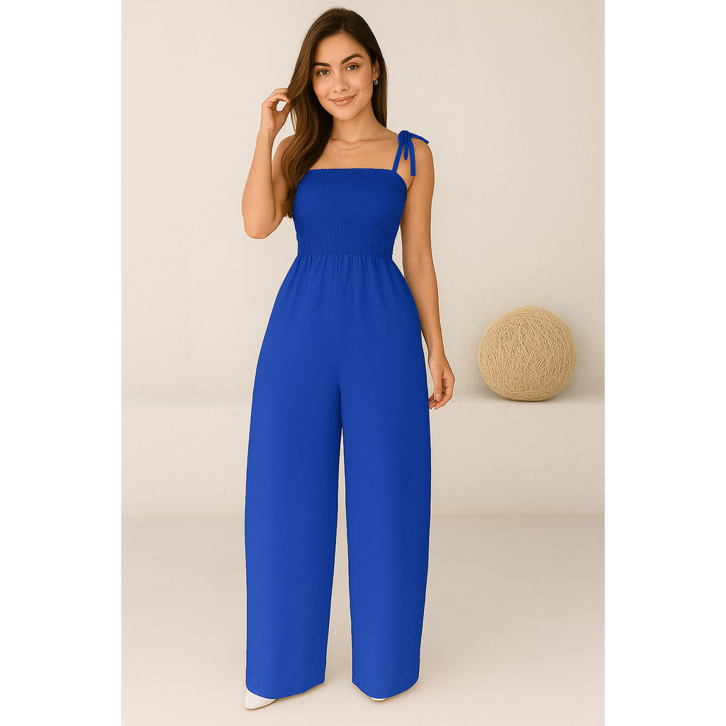 Macacão Feminino Pantalona Longo no Lastex de alça Elegante