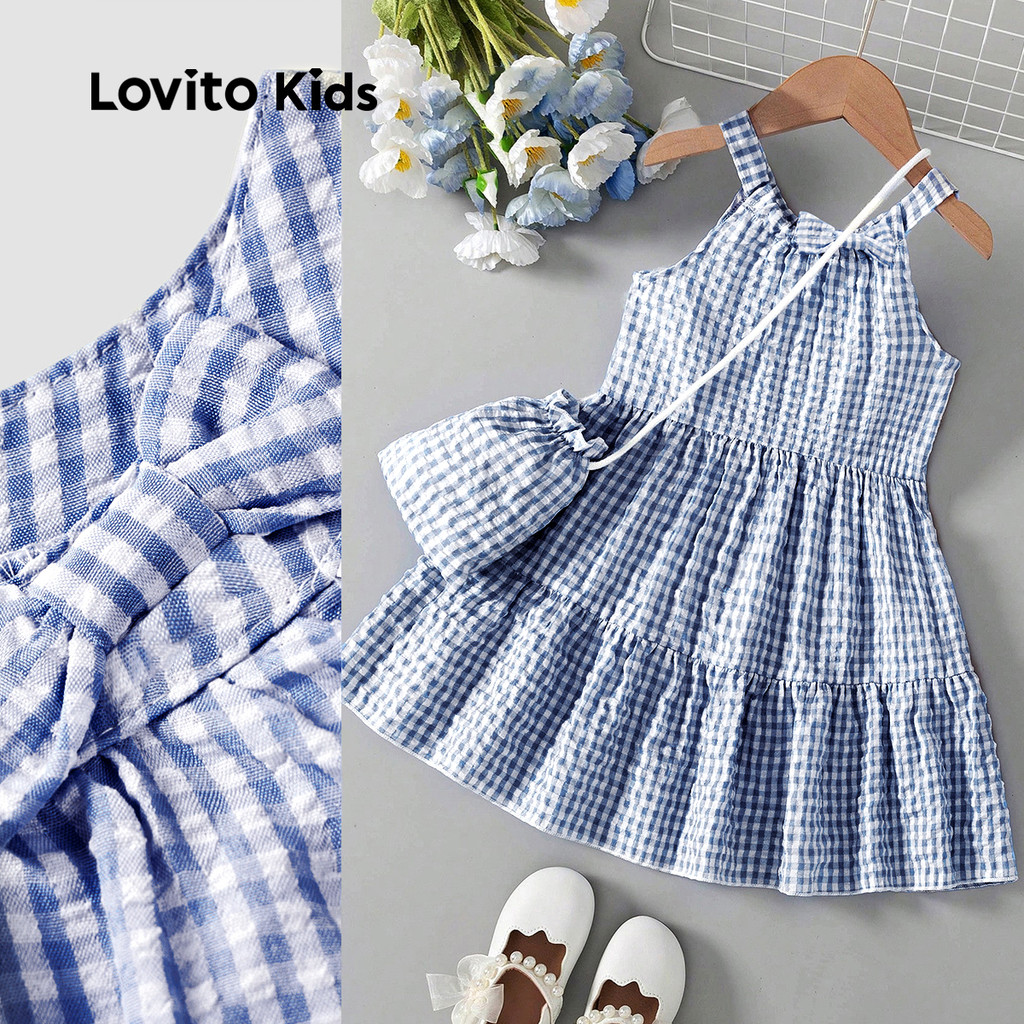 Lovito Kids Vestido Fofo com Laço Primavera/verão Azul para menina L162LD192 em Oferta na Shopee