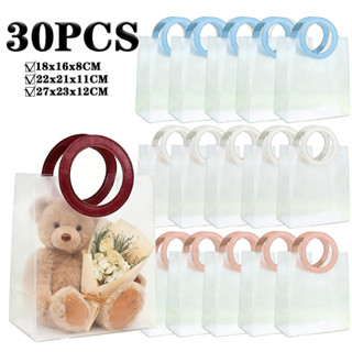 Kit 10-30 Bolsas Sacola Plástica Transparente Flexível De PP Alça Redonda Couro Sintético Em Cores Para Presente Brinde em Oferta na Shopee