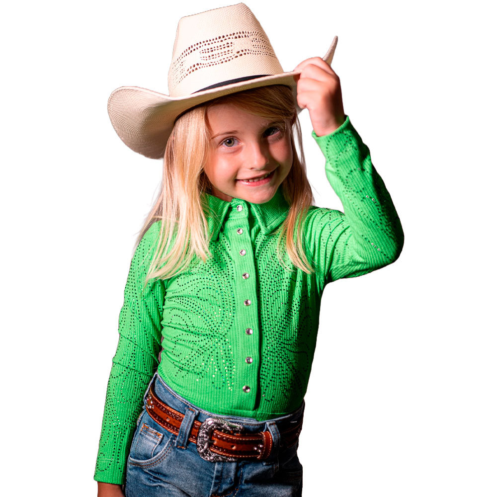Body Country Feminino Infantil Com Pedras Manga Longa Zoe Western