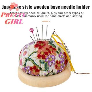 [Pretty ggirl] Almofadas De Alfinetes De Bordado Vintage Almofada De Pino Meio Redonda Com Suporte De Agulha De Base De 
