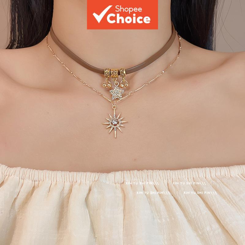  Colar Feminino de Estrela de Oito Pontas com Sol em Estilo Retrô, Tendência Sweet Cool Spicy Girl, Design Exclusivo e