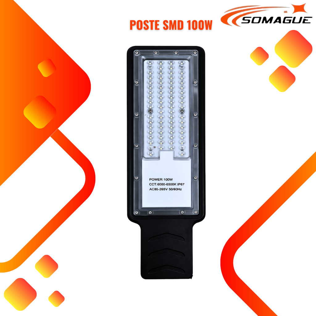 Luminária 100w  Led Para Poste Iluminação Publica 6500k bivolt Preto Branco-frio poste smd