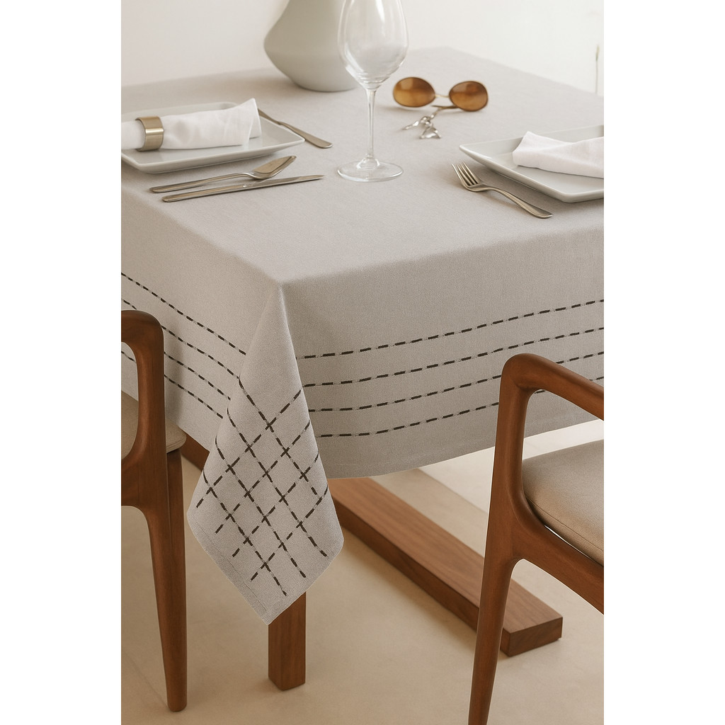 Toalha de Mesa Grande 8 a 10 Lugares Retangular Grossa 1,40 x 3,00m Viena Cinza com Preto