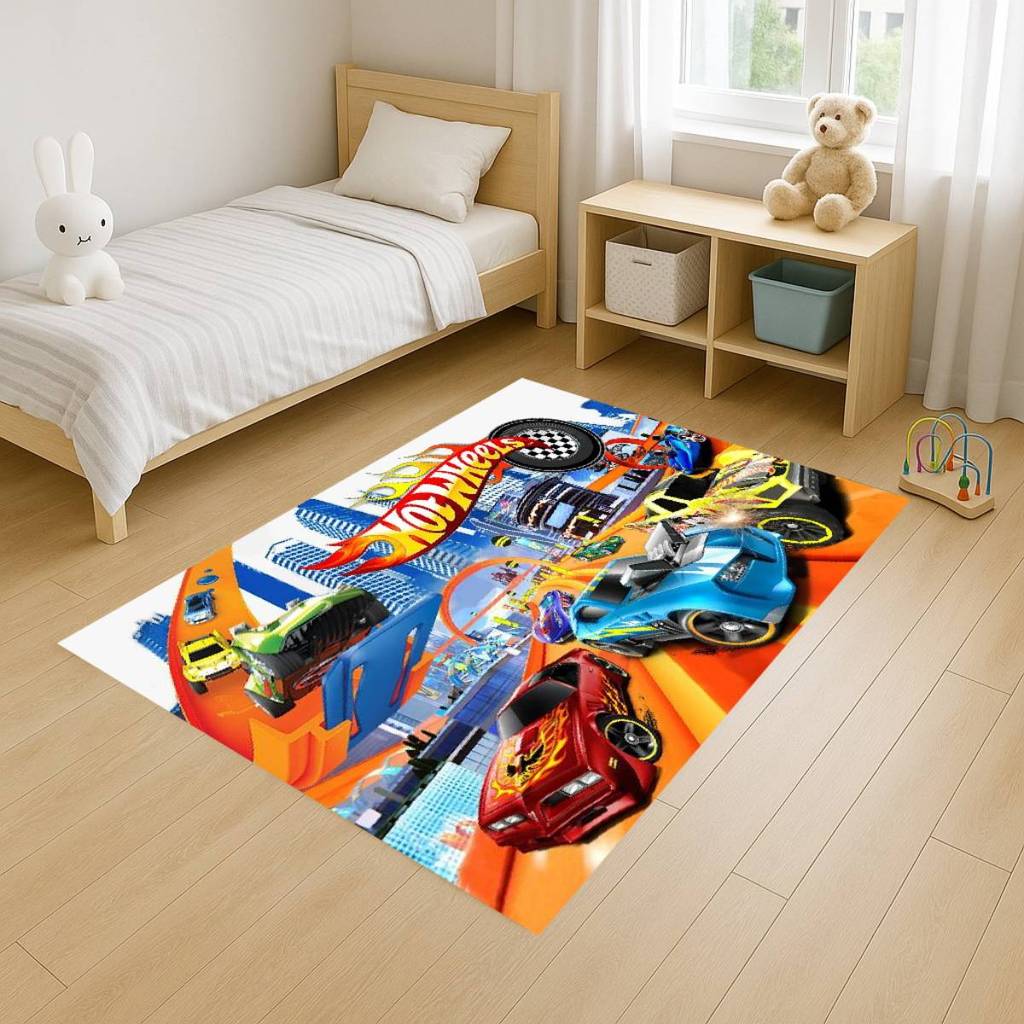 Tapete Retangular 100x140 Antiderrapante HTW Hot Weee Carros Corrida Familia Infantil Desenho Decoração Quarto Sala em Oferta na Shopee