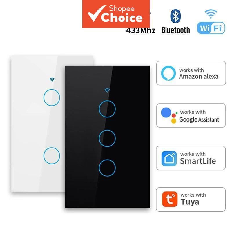 Para Tuya Eua WiFi + Bluetooth Interruptor De Parede Inteligente RF433 1234 Gang Sensor Toque Luz LED Funciona W