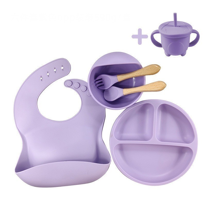 kit 06 peças de silicone talheres, prato, copo , tigela e babador