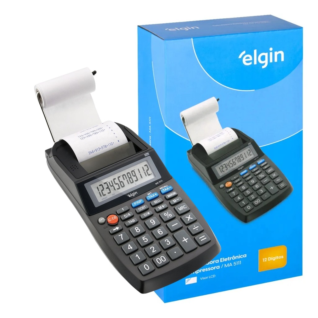 Calculadora Com Bobina Portátil 12 Dígitos Visor LCD Elgin