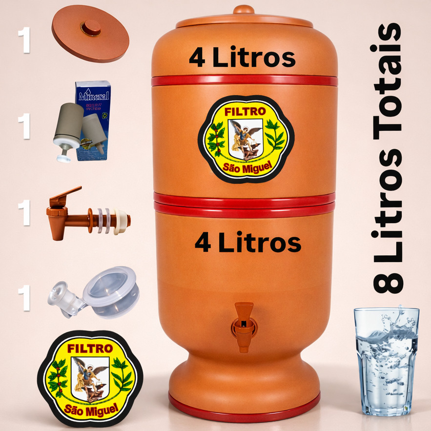 Filtro de Barro 8 Litros Completo Tradicional com Vela, Boia e Torneira Jaboticabal Bebedouro D'água
