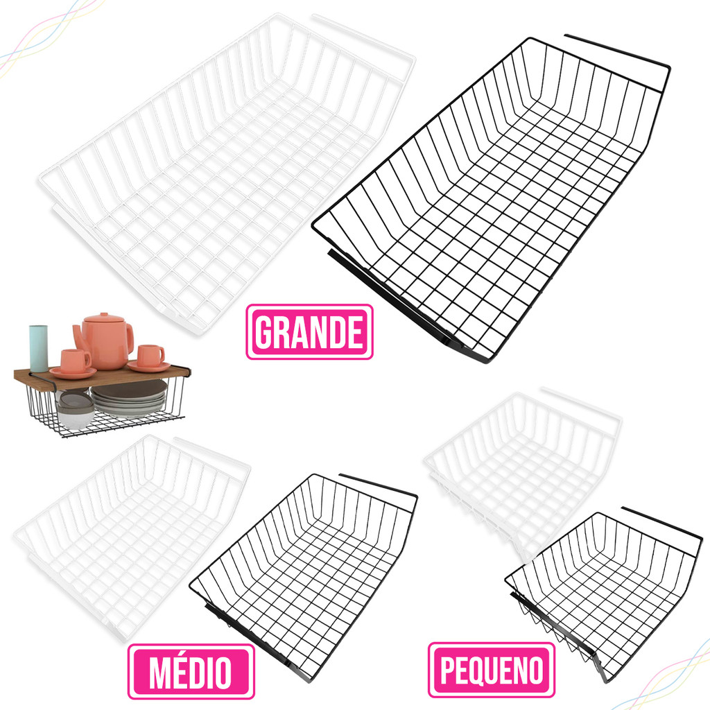 Cesto Organizador Suspenso Multiúso P/ Armário Prateleira Cozinha Escritório Metal Otimizar Espaço Prático