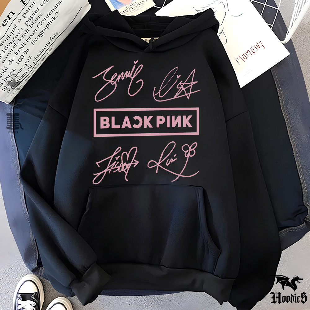 Blusa Moletom Canguru black pink kpop assinatura turne tour Feminino Masculino Flanelado Unissex Inverno Algodao