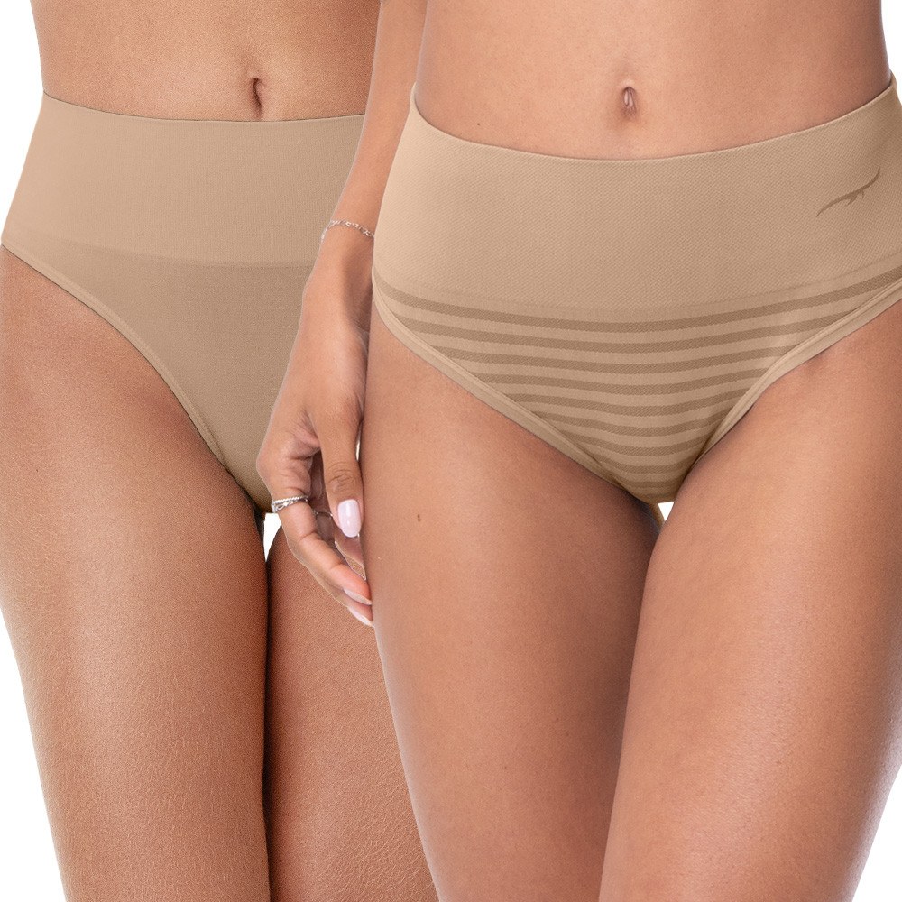 Kit 2 Calcinhas Tanga sem Costura + Estojo Areia
