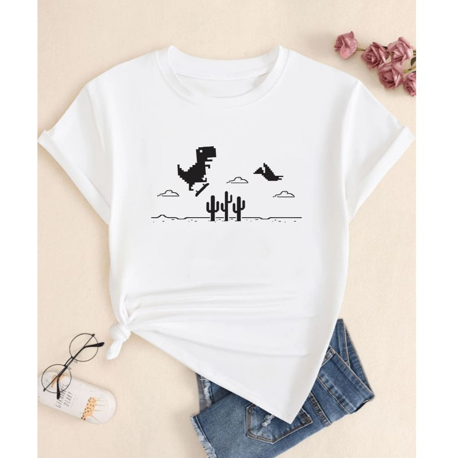 Camiseta Camisa Algodão LINDA Camiseta De Algodão Unissex T-Rex Skate Game Dinossauro Camisa Masculina T-Shirt Feminina 