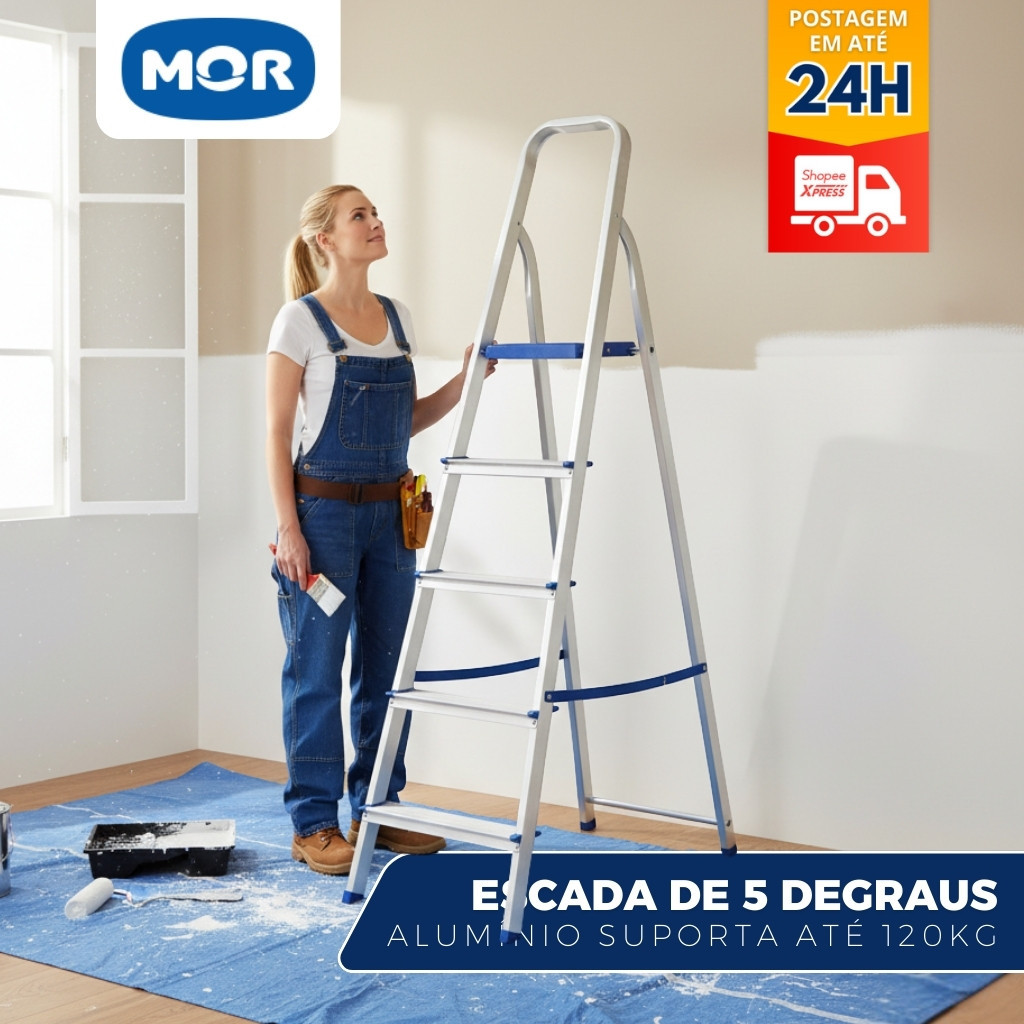 Escada Doméstica Alumínio 5 Degraus Mor