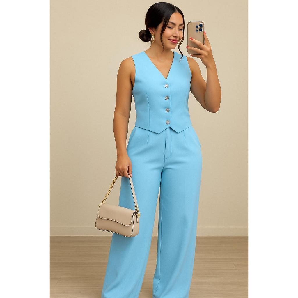 CONJUNTO FEMININA COLETE E CALÇA EM ALFAIATARIA MODERNA em Oferta na Shopee