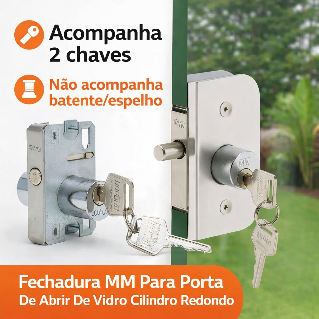 Fechadura MM Para Porta De Abrir De Vidro Cilindro Redondo