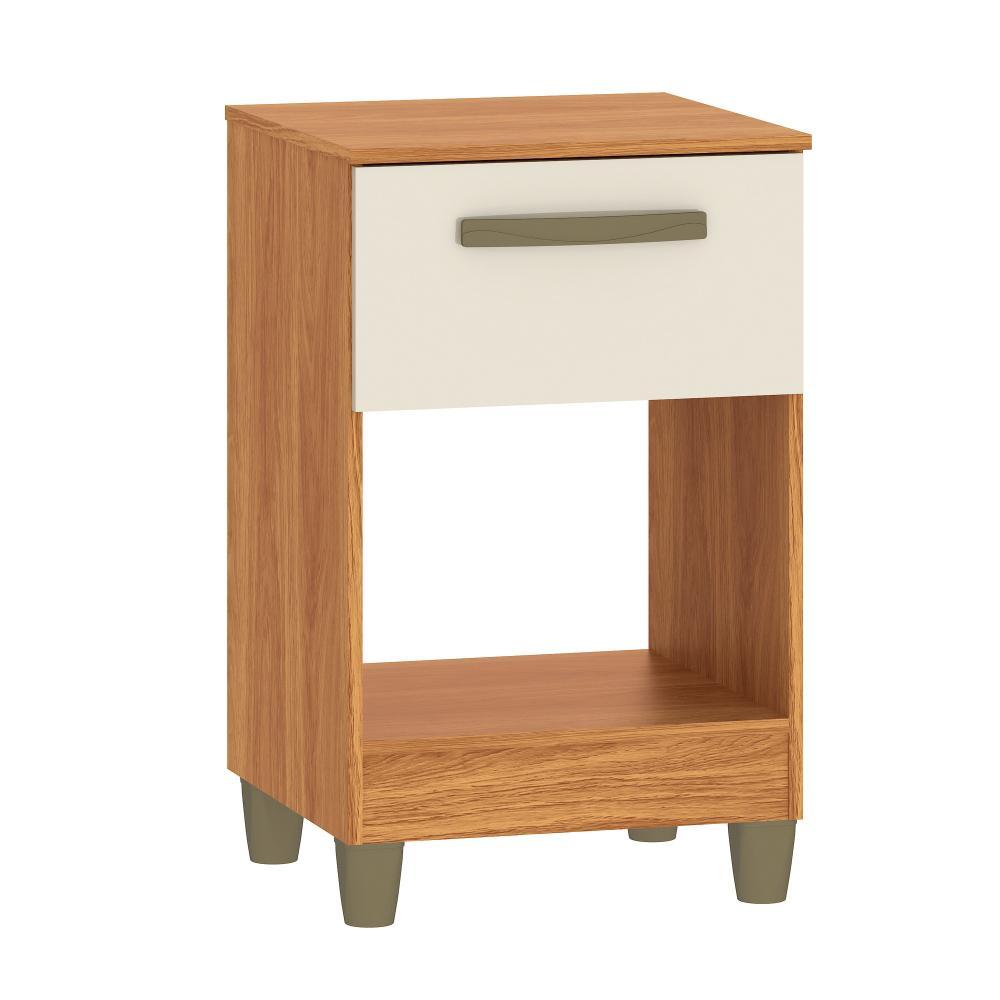 Mesa de Cabeceira 1 Gaveta 1 Nicho 40cm Prada MC210 Cor Cinamomo/Off White - Fellicci Móveis