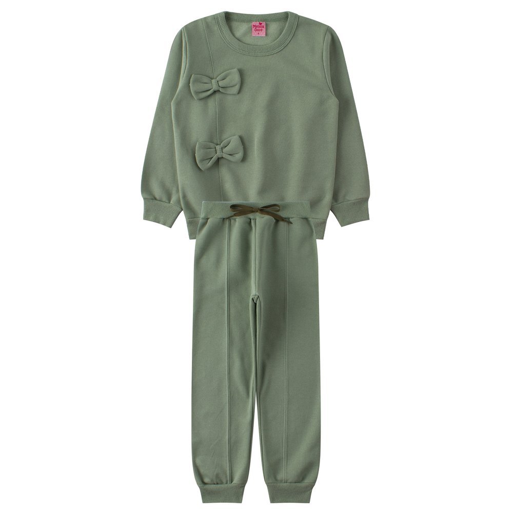 Conjunto Infantil Feminino Moletom Peluciado Laços - Menina Doce em Oferta na Shopee