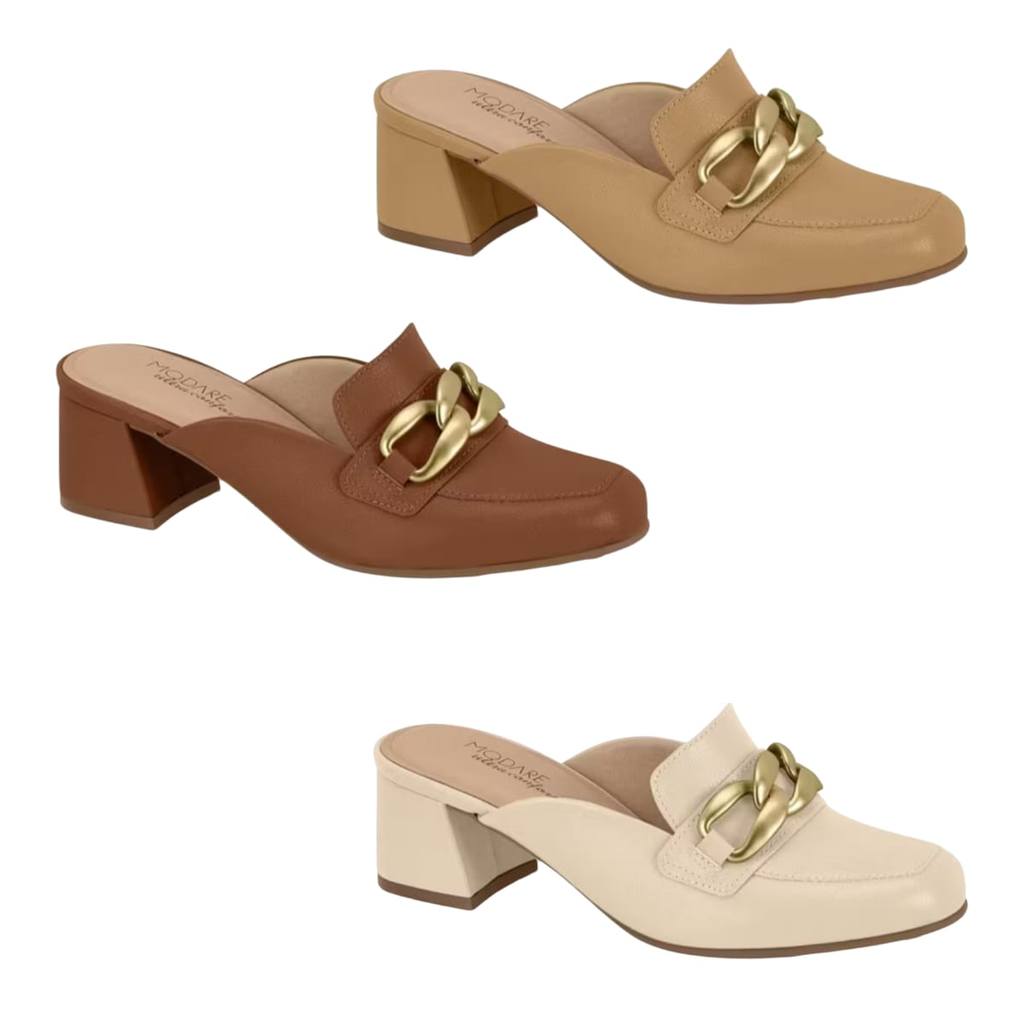 Tamanco Modare Ultraconforto Fivela Mule Salto Bloco Baixo