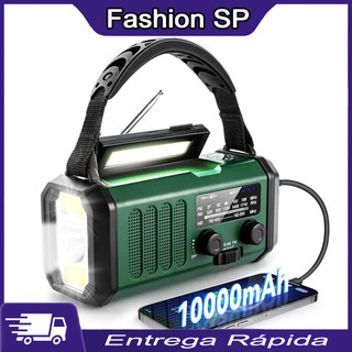 Multifuncional Rádio De Emergência Solar, Rádio De Manivela, Rádio AM/FM Tempo, 10000mAh, Carregamento Tipo C
