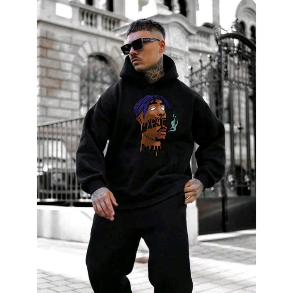 Blusa Moletom Masculina Flanelada Tupac Canguru Capuz Bolso Algodão Premium Moda Streetwear Hip Hop