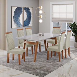 Conjunto Sala de Jantar Mesa 154cm com Tampo de Vidro Onix e 6 Cadeiras Atlas Madetal em Oferta na Shopee
